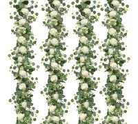 4 Pièces Guirlande Fleurs Artificielles 1.8m Faux Rosier Guirlande | Dremisland Eucalyptus Plante Artificielle de Fleur Fausse Plantes pour Murale Mariage à Maison Décoration
