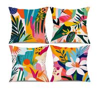 4 pièces Housses de coussin blocs de couleurs de plante tropicale à dopamine, housses de dossier de canapé de salon, housses de coussin décoratif de tête de lit de chambre à coucher (les inserts de co