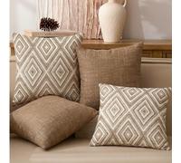 4 pièces Housses de coussin décoratif, motif géométrique, 100% fibre de polyester hypoallergénique, matériau de lin vintage, fermeture éclair cachée, lavable en machine, design de ligne minimaliste et