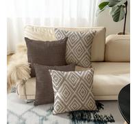 4 pièces Housses de coussin décoratifs, motif géométrique, 100% fibre de polyester hypoallergénique, matériau de lin vintage, fermeture éclair invisible, lavable en machine, design de ligne moderne mi