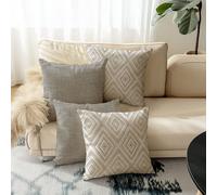 4 pièces Housses de coussin décoratifs, motif géométrique, 100% fibre de polyester hypoallergénique, matériau de lin vintage, fermeture éclair cachée, lavable en machine, design de ligne moderne minim