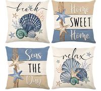 4 pièces Housses de coussin en lin d'été pour l'extérieur, coussins décoratifs de plage automne/été, convient pour le canapé, style bohème de ferme, housses de coussin à face unique (inserts de coussi