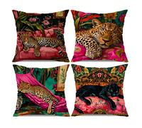 4 pièces Housses de coussin en polyester imprimé léopard doux et brillant, 17.7x17.7 pouces - Durables, lavables en machine, avec fermeture éclair, coussins décoratifs modernes pour le salon et la cha