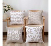 4 pièces Housses de coussin géométriques minimalistes "Sweet Home" pour thé au lait, imprimées sur un seul côté en velours pêche, 45*45CM/18*18 pouces. Convient pour la décoration moderne du salon, le