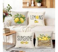 4 pièces Housses de coussin imprimées en velours pêche à rayures rafraîchissantes au thème citron, 100% polyester, décoration pour salon, canapé, chambre à coucher, 40x40cm/45x45cm/50x50cm 40*40,45*45