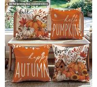 4 pièces Housses de coussin minimalistes d'automne avec citrouille, feuille d'érable, champignon et fleurs, imprimées sur un seul côté en velours de peau de pêche en polyester, 45*45CM/18*18 pouces, h