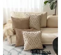 4 pièces Housses de coussin motif géométrique moderne, Housses de coussin décoratif à ligne géométrique, Matériau de lin vintage, Fermeture à glissière cachée, Lavable en machine, Design de ligne de s