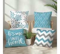 4 pièces Housses de coussin simples et quotidiennes à motif géométrique bleu "Home Sweet", en velours doux à simple face, 45*45cm/40*40cm/50*50cm, pour la décoration de la maison, les fêtes, coussin d