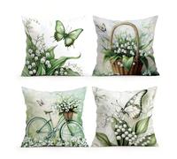 4 pièces Housses de coussin/Taies d'oreiller imprimées unilatéralement en velours peau de pêche motif papillon et lys, 100% polyester, salon canapé chambre - Décoration de style d'ambiance multi-scéna