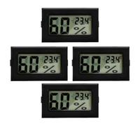4 Pièces Hygromètre Numérique Mini Affichage LCD | pour Serrage et Réfrigérateur, Faible Consommation, Résultats Fiables, ABS Noir, Usage Intérieur Compact