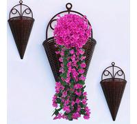 4 pièces Jardinière murale en imitation rotin brun rustique, paniers à orchidées de style vintage en osier pour la décoration de la maison, pot de fleurs vintage pour le jardin et la décoration de la 