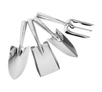 4 Pièces Kit D’Outils de Jardinage en Acier Inoxydable, Argenté | Pelle, Râteau, Truelle et Bêche à Main, Poignée Ergonomique, pour Rempotage et Semis en Intérieur