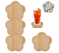 4 pièces Kit de Bricolage mosaïque pour Enfants, Dessous de Verre en Bambou, Plateaux à Fond Creux Utilisés pour l'artisanat(en Forme de Fleur)