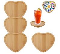 4 pièces Kit de Bricolage mosaïque pour Enfants, Dessous de Verre en Bambou, Plateaux à Fond Creux Utilisés pour l'artisanat(en Forme de cœur)