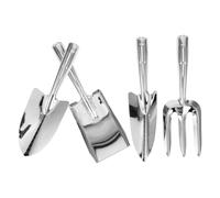 4 Pièces Kit Outils de Jardinage à Main en Acier Inoxydable | Pelle, Râteau, Bêche et Transplantoir, Poignée Ergonomique, pour Pots, Plates-bandes et Débutants
