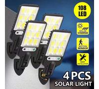 4 pièces Lampes murales solaires, lampes de secours rotatives à 320°, 108 perles LED solaires, 3 modes, avec télécommande, détecteur de mouvement à l'aube et au crépuscule. Convient pour l'extérieur, 