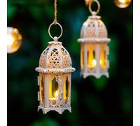4 pièces Lanterne à bougie en verre transparent de style marocain charmant, support de bougie en verre et fer forgé vintage. Support à bougie de thé multifonctionnel, accessoire de support de bougie d