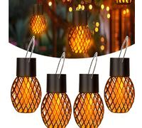 4 pièces Lumières suspendues à effet de flamme solaire, Lumières de fée LED étanches pour l'extérieur, Décorations lumineuses pour balcon, jardin, patio, Convient pour la cour et le patio ABS
