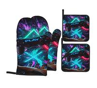 4 Pièces Manique Et Gant pour Cuisiner Contrôleur De Jeu Vidéo Coloré Galaxy Play Games Gant pour Barbecue Antidérapants Gants De Four pour Barbecue, La Cuisine, BBQ