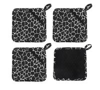 4 Pièces Maniques avec Poches - Manique Silicone, Silicone + Coton, Double Couche Anti-Chaleur, 20×20cm Accessoires de Cuisine (Noir)