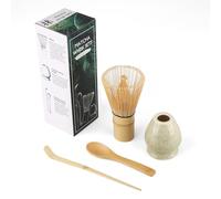 4 Pièces Matcha Kit, Service à thé Japonais Set, aune Fouet en Bambou Chasen, Cuillère en bambou, pelle en bambou, Porte-Fouet, Coffret matcha pour la cérémonie du thé (Ivoire)