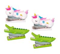 4 Pièces Mini Agrafeuse Cartoon Compacte, Acier Inoxydable | Style Mignon et Original, Format Personnel Peu Encombrant, pour Étudiants et Garçon et Filles, Maison ou Bureau