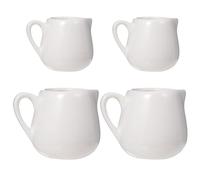 4 Pièces Mini Crémier en Céramique Blanche avec Poignée, Élégant | Porcelaine Robuste, Base Plate Stable, Format Compact pour Crème, Lait, Café, Sauces, Confitures, Hôtels et Tables