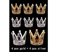 4 pièces Mini décorations de gâteau en forme de couronne, accessoires de cuisson en cristal doré, fournitures de cuisson pour anniversaire 4 pièces d'or,4 pièces argent,2 pièces d'or,2 pièces argent,8