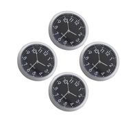 4 pièces Mini Horloge de Voiture Noire 4x4x0,7 CM à Quartz, acier | Points Lumineux, Affichage Numérique, Montage Tableau de Bord, pour Bouches D’Air, Pile Bouton
