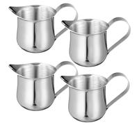 4 Pièces Mini Tasse à Lait en Acier Inoxydable 50ml Argenté | Pichet Compact à Poignée Unique, Usage Maison Cuisine, pour Mesurer, Servir et Préparer