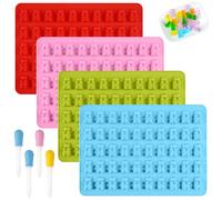 4 Pièces Moule Silicone Bonbon pour Chocolat, Bonbons, Pudding, Gelée | 200 Cavités Mini Moules à Bonbons Gommeux, Moule Ourson Silicone Avec 4 Compte Gouttes Réutilisable Moules à Forme de Oursons