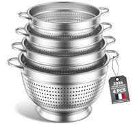 4 Pièces Passoire Inox Tamis Cuisine, 20/24/26/28 cm Passoire-égouttoir métallique pour évier avec poignée - Passoires à mailles fines pour le lavage des pâtes, légumes, fruits et riz (Quatre paquets)