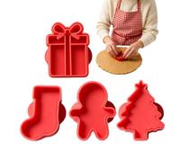 4 Pieces Pie Press Christmas Cookie Cutter Set, Four Pieces: Chocolate Coo | Cookie Press Moulds For Bakers Parents Beginners Professionals Home School Project Gathering Themed Event