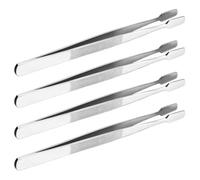4 Pièces Pince à Timbres en Acier Inoxydable à Bout Plat | Outil Portable, Usage Craft, Argenté, pour Cils et Perles, Précision Flat Tip