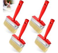 4 Pièces Pinceau Plat Peinture avec Poignée en Plastique Rouge, Pinceaux Clôture Plats 30x120mm, Brosse Terrasse Pinceau Lasure Bricolage Grand pour Bois, Meubles, Mur, Peinture Murale, Abri Jardin