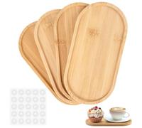 4 Pièces Plateau Ovale Bois, Petits Plateaux Ovales en Bambou | 17,5 x 8,8 x 1cm, Petit Plateau Bois Ovale, Plateau en Bois Ovale, pour PréSenter Des Desserts, Des Biscuits, Du Thé,Du Café