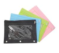 4 Pièces Pochette de Rangement pour Classeur en Oxford et PVC | Partie Transparente Contenu, Fermeture Zippée, Bords Lisses, pour Pièces et Stylos