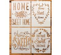 4 pièces Pochoirs de décoration douce pour la maison - Modèles de police d'art floral & cœur, pochoirs de peinture lavables réutilisables et flexibles de 9,1 pouces, convenant pour les meubles, les po