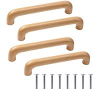 4 Pièces Poignée Meubles Bois Naturel avec Vis 2.5cm 8, Poignet En Forme Arc 128mm pour Tiroirs et Placards, Poignée Hêtre Solide pour Cuisine, Porte Armoire, Commode, Salle Bain (Couleur Bois)