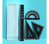 4 pièces Règle triangulaire en alliage d'aluminium personnalisée, règle à ligne ondulée, rapporteur, ensemble de règles en métal de 15 cm/20 cm, nom personnalisé gravé, outils de mesure pour étudiants