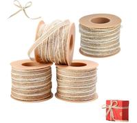 4 Pièces Ruban de Toile de Jute, Ruban de Jute 10M, Ruban de Jute avec Dentelle, Ruban de Chanvre Naturel