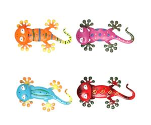 4 Pièces Sculpture Gecko Murale en Fer Adorable Unique | Décoration Murale Extérieure, Appliques pour Jardin, Forme Lézard, Style Unique, pour Passionnés de Gecko