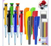 4 pièces/set Crayon de charpentier unicolore de 2,8 mm avec capuchon de crayon, marqueur mécanique à trou profond avec taille-crayon intégré pour charpentier, travail du bois, architecte (1 crayon + 1