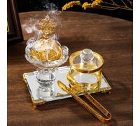 4 pièces/set Cristal pour brûleur d'encens en verre de lotus, brûleur d'encens en cristal, encensoirs de luxe en diamant musulman pour bâtonnets d'encens, pour la décoration de la maison et des mariag