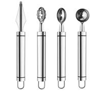 4 Pièces Set D’outils de Sculpture de Fruits en Acier Inoxydable | Boule à Fruits Intégrée, Ne Colle Pas, Ne Blesse Pas la Bouche, pour Pitaya et Fruits, Argenté