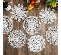 4 pièces Set de dessous de verre en dentelle crochetée blanche vintage en polyester, tampons thermiques, nappe de style chinois, cache-sommier et décoration de table. Convient pour la décoration de bu