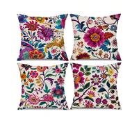 4 pièces/Set de Housses de Coussin Motif Fleur Mexicaine, Housse de Coussin Texture Vintage 45 x 45 cm, Design Géométrique, Lavable en Machine avec Fermeture Éclair, Polyester, Pour Décoration de Salo