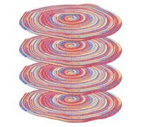 4 pièces Set de Table Rond Tissé Bohème en Coton 30x30x0,1cm | Motif Tressé Multicolore, Texture Épaisse Faite Main, pour Assiettes et Verrerie, Table Stable