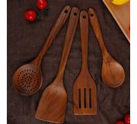 4 pièces Set d'ustensiles de cuisine en bois, comprenant une cuillère, une spatule pour wok, en matériau de bois naturel, convient pour les ustensiles de cuisine antiadhésifs Taille Uniquebois