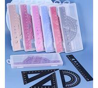 4 pièces/Set Ensemble de dessin en métal avec boîte de rangement Ensemble de règles de mesure pour étudiants Ensemble multifonctionnel 20 cm rose,20 cm violet,20 cm bleu,20 cm NoirAcier inoxydable